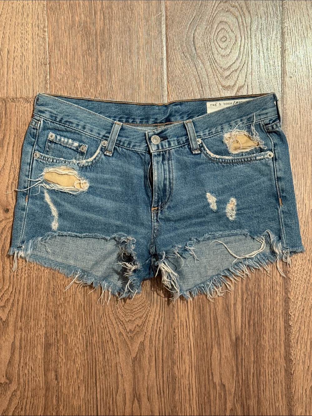 rag & bone blue distressed denim cutoff shorts